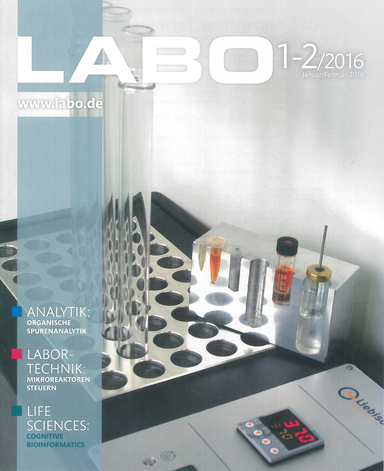 Magazin Labo 1-2/2016 Liebisch Metallblock auf dem Titelblatt